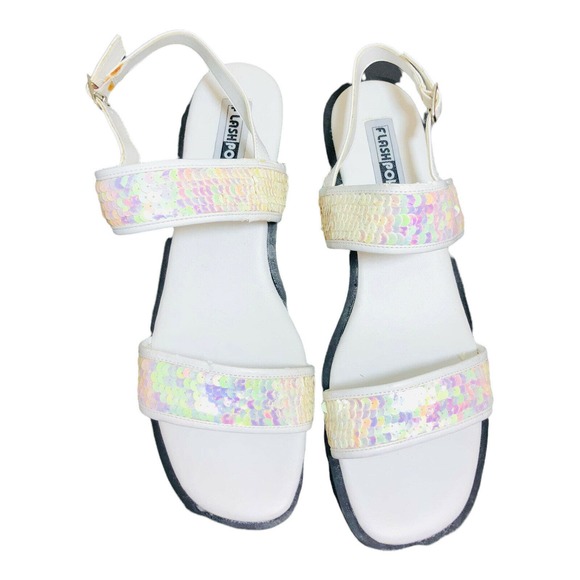 Women's flash point sz 12 "UNCANNY" white sequin square toe chunky sandals - Picture 1 of 8